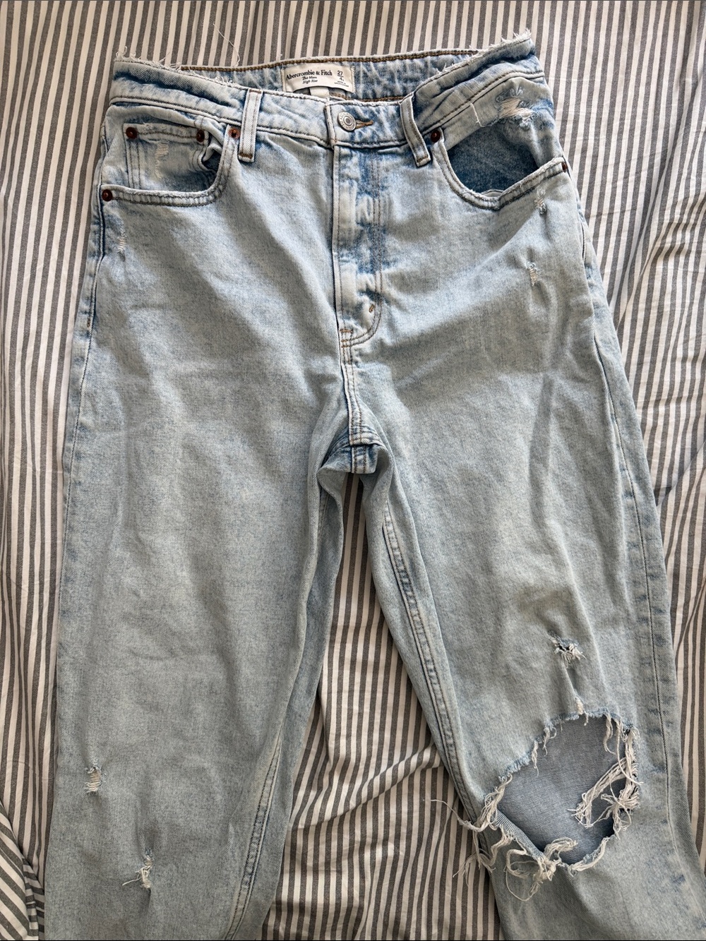 Abercrombie & Fitch Light Blue Straight Leg Distressed Jeans